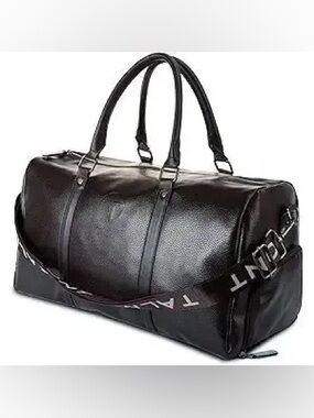 Talmont Black Leather Travel Duffel Bag for Men
